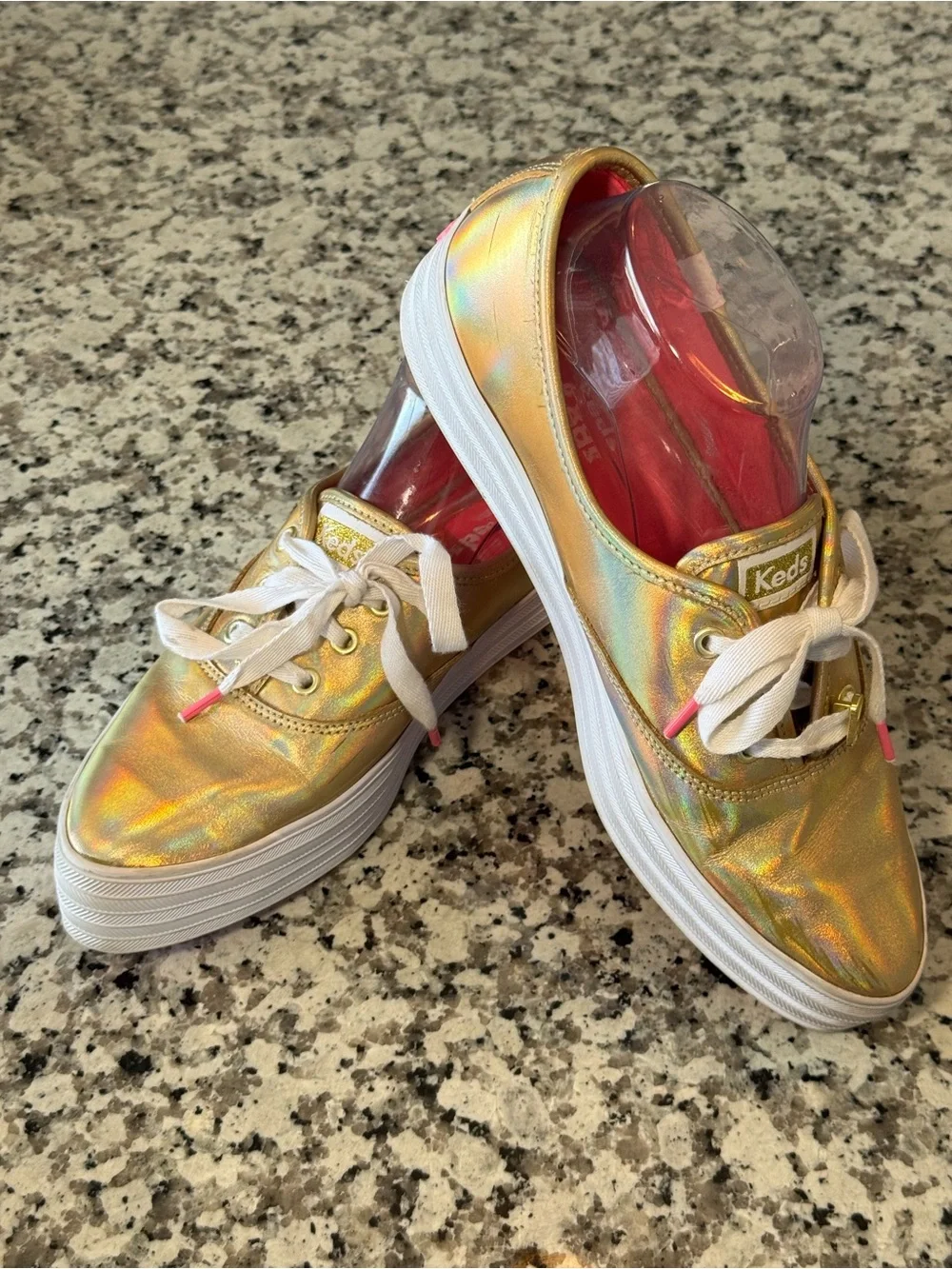Keds x Barbie WH68062 Iridescent Gold Triple Kick Platform Sneakers Size 9